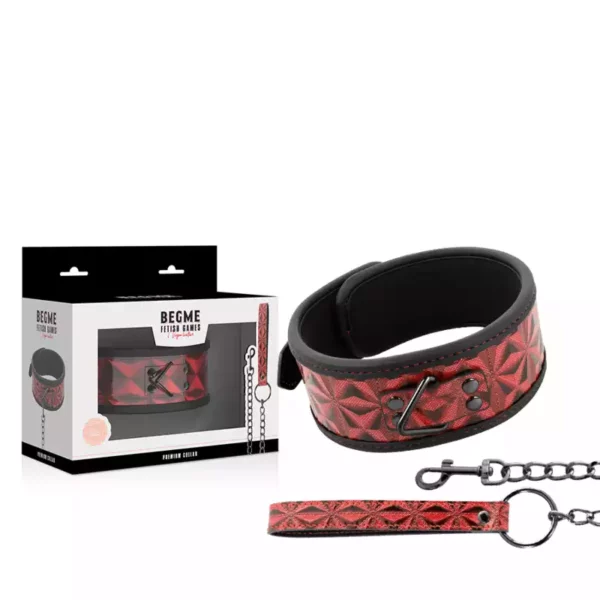Begme Fetish Games – Collier en cuir végan premium édition rouge avec doublure en néoprène – vue 2 – BDSM & fétichisme