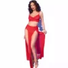 Chilirose – Cr 4850 ensemble top et leggings rouge avec accessoires dorés – Lingerie sexy