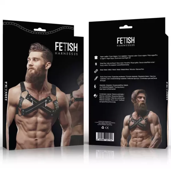 Fetish Submissive – Harnais de poitrine croisé en néoprène réglable avec fermetures glissière pour hommes – vue 6 – Lingerie homme
