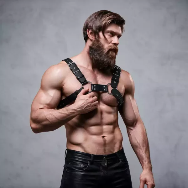 Fetish Submissive – Harnais de poitrine réglable en cuir écologique pour hommes bulldog – vue 3 Fetish Submissive – Harnais de poitrine réglable en cuir écologique pour hommes bulldog – vue 3 – Lingerie homme