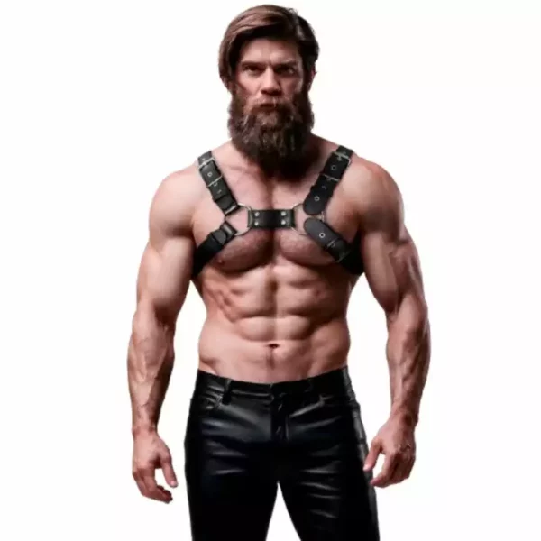 Fetish Submissive – Harnais de poitrine réglable en cuir écologique pour hommes bulldog Fetish Submissive – Harnais de poitrine réglable en cuir écologique pour hommes bulldog – Lingerie homme
