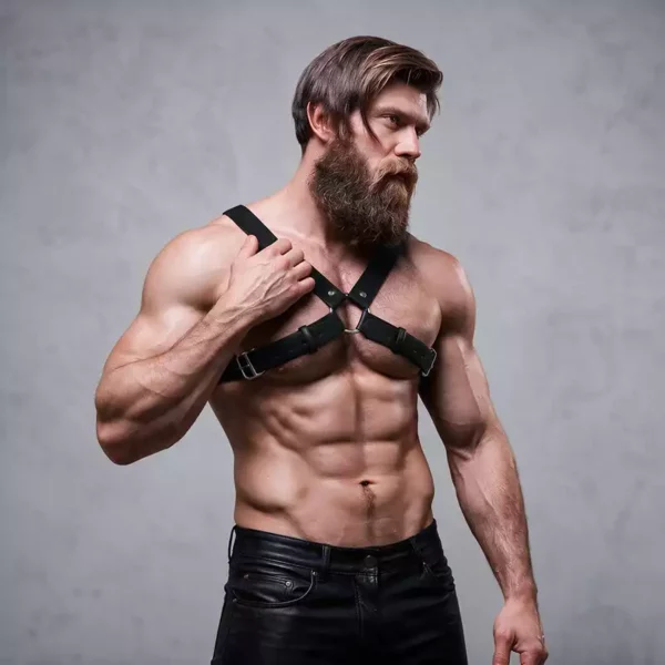 Fetish Submissive – Harnais de poitrine réglable en éco-cuir pour hommes avec croix bulldog – vue 2 – Lingerie homme