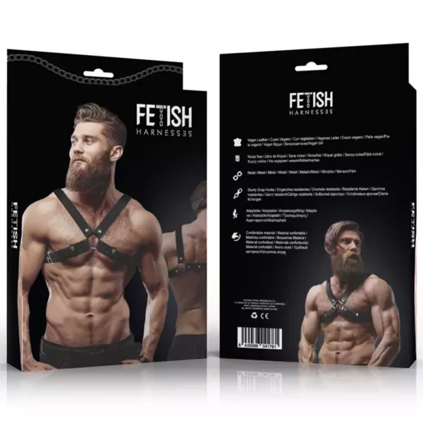 Fetish Submissive – Harnais de poitrine réglable en éco-cuir pour hommes avec croix bulldog – vue 5 – Lingerie homme