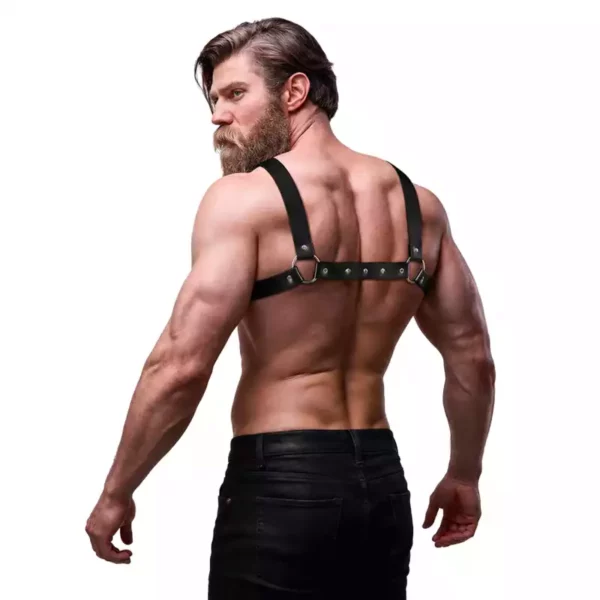 Fetish Submissive – Harnais de poitrine réglable en éco-cuir pour hommes avec croix bulldog – vue 6 – Lingerie homme