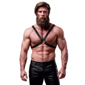 Fetish Submissive – Harnais en cuir écologique pour hommes avec poitrine croisée Fetish Submissive – Harnais en cuir écologique pour hommes avec poitrine croisée – Lingerie homme