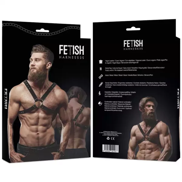 Fetish Submissive – Harnais en cuir écologique pour hommes avec poitrine croisée – vue 6 – Lingerie homme