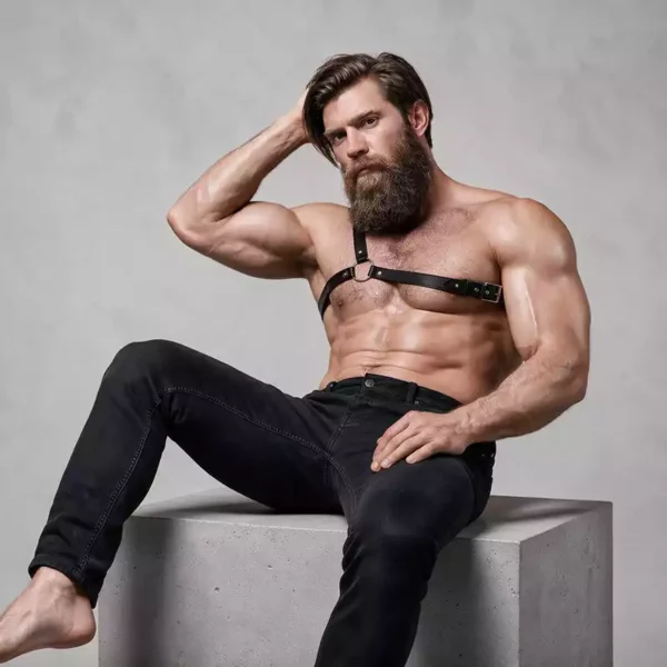 Fetish Submissive – Harnais en cuir écologique pour hommes épaules croisées attitude – vue 4 Fetish Submissive – Harnais en cuir écologique pour hommes épaules croisées attitude – vue 4 – Lingerie homme