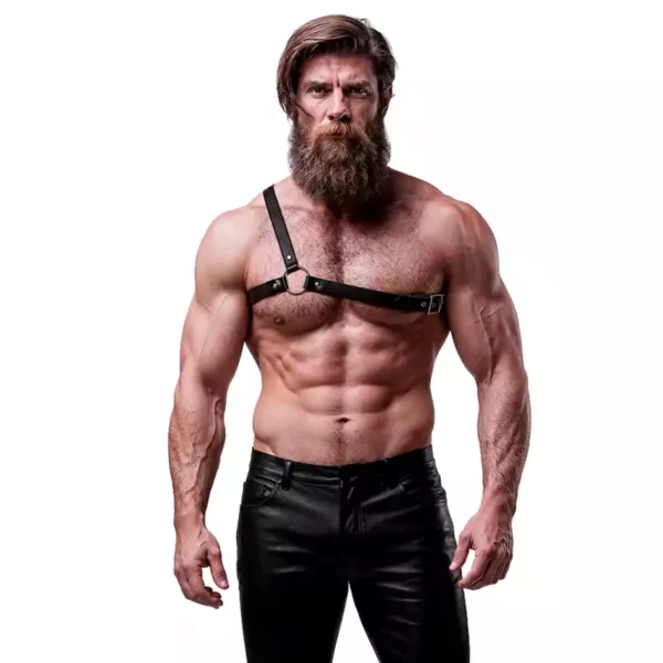 Fetish Submissive – Harnais en cuir écologique pour hommes épaules croisées attitude Fetish Submissive – Harnais en cuir écologique pour hommes épaules croisées attitude – Lingerie homme