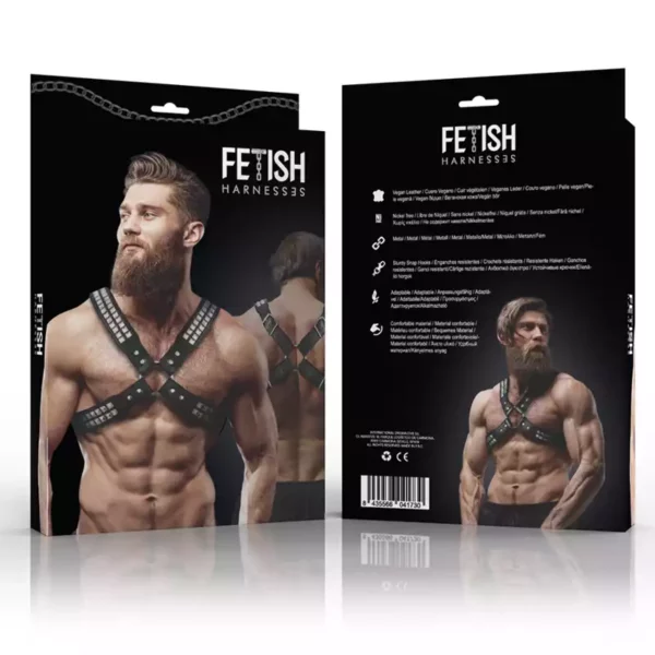 Fetish Submissive – Harnais en cuir écologique pour hommes poitrine croisée avec rivets – vue 6 – Lingerie homme