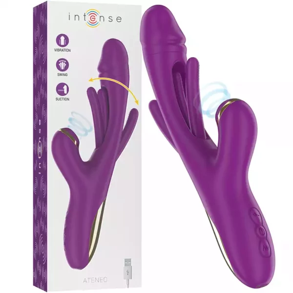 Intense – Ateneo vibrateur multifonction rechargeable 7 vibrations avec langue oscillante et aspiration violette – Stimulateurs clitoridiens