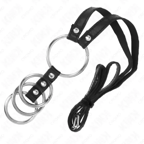 Kink – 4 anneaux pénis métal connectés 3,8 cm à 5 cm avec ceinture cuir 112 cm – vue 5 Kink – 4 anneaux pénis métal connectés 3,8 cm à 5 cm avec ceinture cuir 112 cm – vue 5 – BDSM & fétichisme