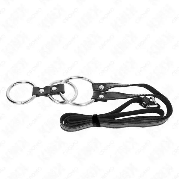 Kink – Anneau pénis triple métal 3,8 cm à 5 cm avec ceinture en cuir 112 cm – vue 5 – BDSM & fétichisme