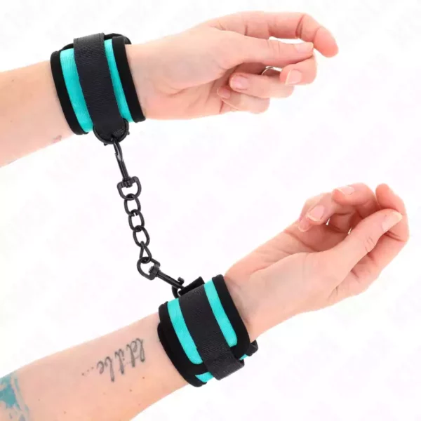 Kink – Appareils de poignet en nylon à crochet et boucle noir-bleu réglable 18-32 cm x 5 cm – BDSM & fétichisme