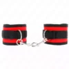 Kink – Appareils-poignets à crochet et boucle en nylon rouge-noir modèle 2 réglable 18-35 cm x 6 cm – vue 2 – BDSM & fétichisme