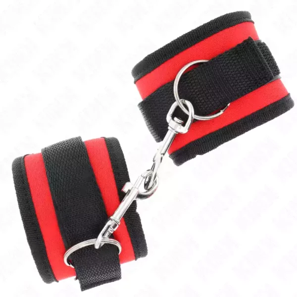 Kink – Appareils-poignets à crochet et boucle en nylon rouge-noir modèle 2 réglable 18-35 cm x 6 cm – vue 3 – BDSM & fétichisme
