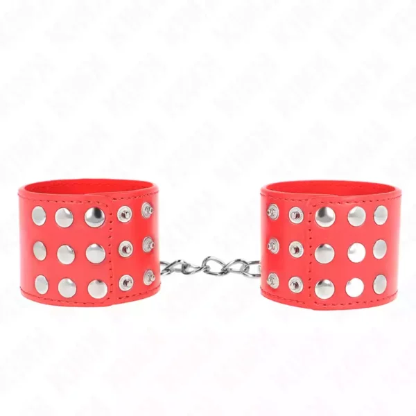 Kink – Appui-poignets avec bouton-pression rouge réglable 19-24 cm x 5,5 cm – vue 2 Kink – Appui-poignets avec bouton-pression rouge réglable 19-24 cm x 5,5 cm – vue 2 – BDSM & fétichisme
