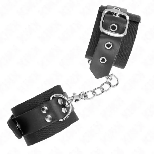 Kink – Appui-poignets en nylon noir avec ceinture en cuir noir ajustable 19-29 cm x 5,1 cm – vue 3 – BDSM & fétichisme