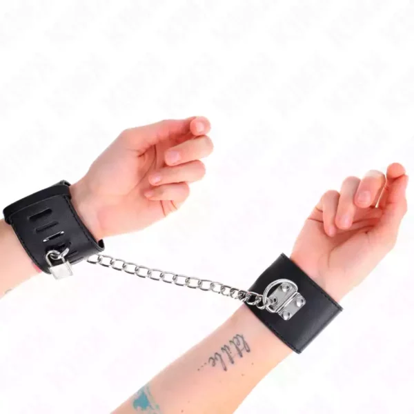 Kink – Appui-poignets fixes avec chaîne 30 cm et fermeture par cadenas noir réglable 16-23 cm x 5,5 cm – BDSM & fétichisme