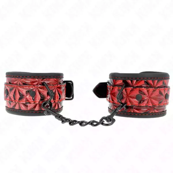 Kink – Appui-poignets motif diamant rouge foncé réglable 17-26 cm x 5,5 cm – vue 2 – BDSM & fétichisme