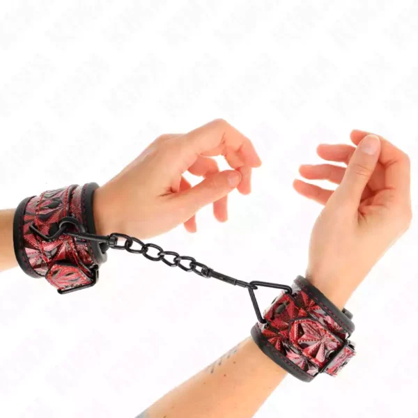 Kink – Appui-poignets motif diamant rouge foncé réglable 17-26 cm x 5,5 cm – BDSM & fétichisme