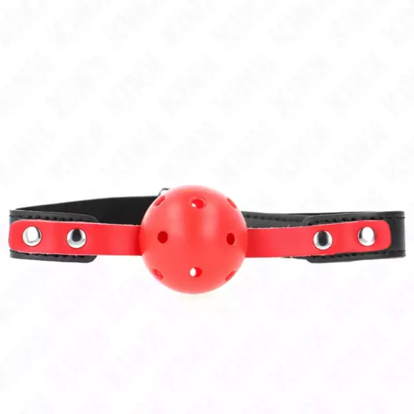 Kink – Balle dure creuse rouge 4 cm gag bracelet noir 60 x 2 cm ajustable 37-52 cm – vue 2 – BDSM & fétichisme