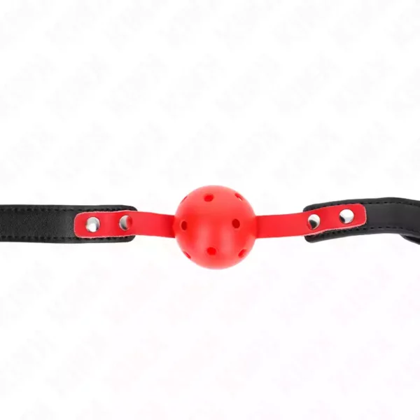 Kink – Balle dure creuse rouge 4 cm gag bracelet noir 60 x 2 cm ajustable 37-52 cm – BDSM & fétichisme