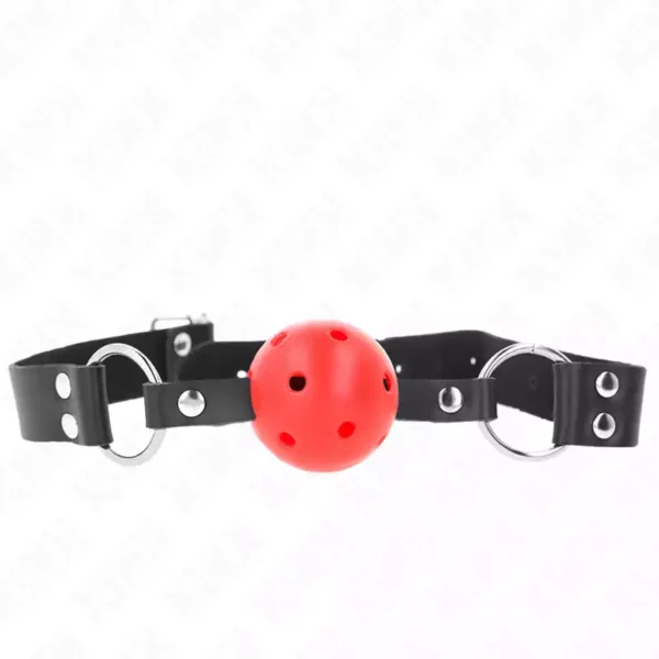 Kink – Balle respirante 4 cm bag avec double rivet rouge 62,5 x 2,5 cm ajustable 42-58 cm – BDSM & fétichisme
