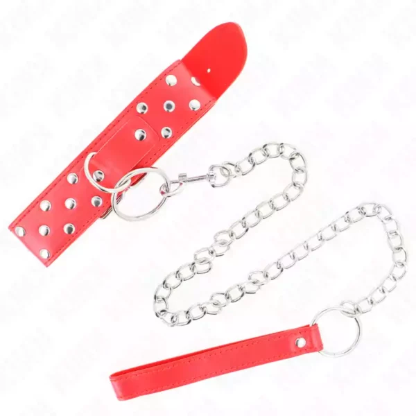 Kink – Collier rivet anneau avec ceinture 65 cm rouge ajustable 36-50 cm x 3,8 cm – vue 2 Kink – Collier rivet anneau avec ceinture 65 cm rouge ajustable 36-50 cm x 3,8 cm – vue 2 – BDSM & fétichisme