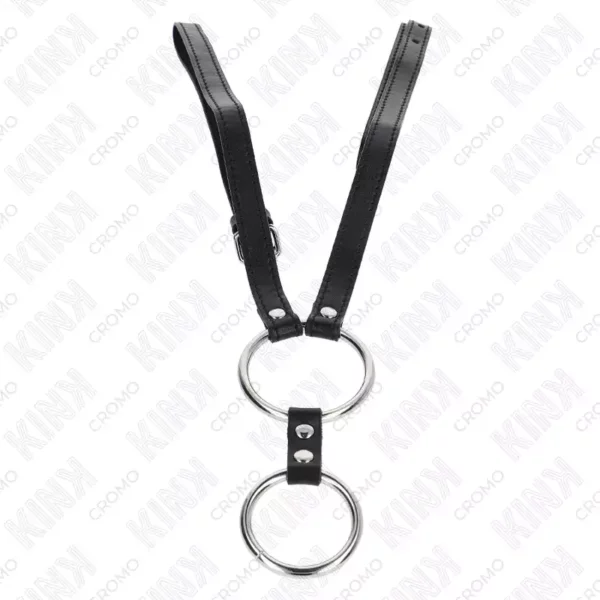 Kink – Double anneau pénis en métal 3,8 cm à 5 cm avec ceinture en cuir 112 cm – vue 3 – BDSM & fétichisme