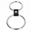 Kink – Double anneau pénis en métal de 3,7 cm à 5 cm relie par sangle en cuir modèle 1 – vue 3 – BDSM & fétichisme