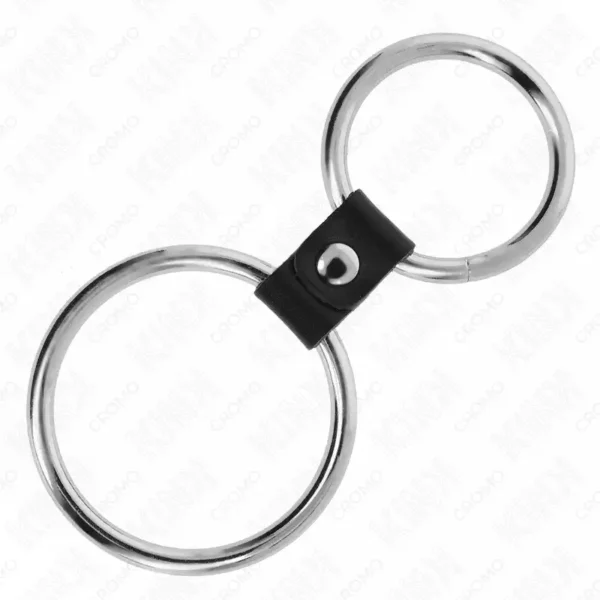 Kink – Double anneau pénis en métal de 3,7 cm à 5 cm relie par sangle en cuir modèle 1 – vue 4 – BDSM & fétichisme