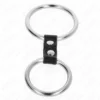 Kink – Double anneau pénis en métal de 3,7 cm à 5 cm relie par sangle en cuir modèle 2 – vue 3 – BDSM & fétichisme