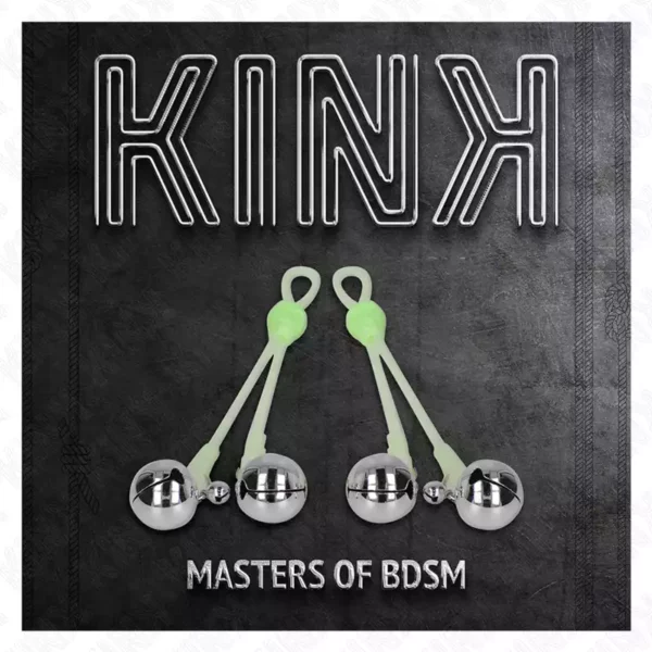 Kink – Pinces à teton lumineuses crâne avec anneau cloches réglables vert / argent – vue 5 – BDSM & fétichisme
