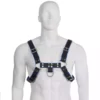Leather Body – Harnais en cuir bleu et noir poitrine bulldog – Lingerie homme