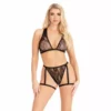 Leg Avenue – 86148 ensemble soutien-gorge et culotte en dentelle avec porte-jarretelles – Lingerie sexy