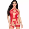 Leg Avenue – 89338 body ouvert en dentelle avec porte-jarretelles + string rouge – Lingerie sexy