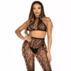 Leg Avenue – 89372 crop top et collants sans entrejambe noirs – Lingerie sexy