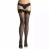 Leg Avenue – Collant résille noir avec dentelle supérieure et détail noeud – Lingerie sexy
