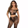 Leg Avenue – Crop top et legging résille épaules dénudées noir – Lingerie sexy
