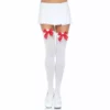 Leg Avenue – Cuisses hautes en nylon avec noeud blanc / rouge – Lingerie sexy