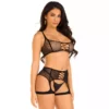 Leg Avenue – Ensemble harnais jarretières et soutien-gorge en résille – Lingerie sexy