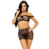 Leg Avenue – Ensemble trois pièces top, mini-jupe et string taille unique - noir – Lingerie sexy