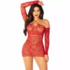 Leg Avenue – Robe mini en maille à épaules dénudées et à manches longues rouge – Lingerie sexy