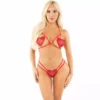 Leg Avenue – Soutien-gorge ouvert à motif coeur + string rouge – Lingerie sexy