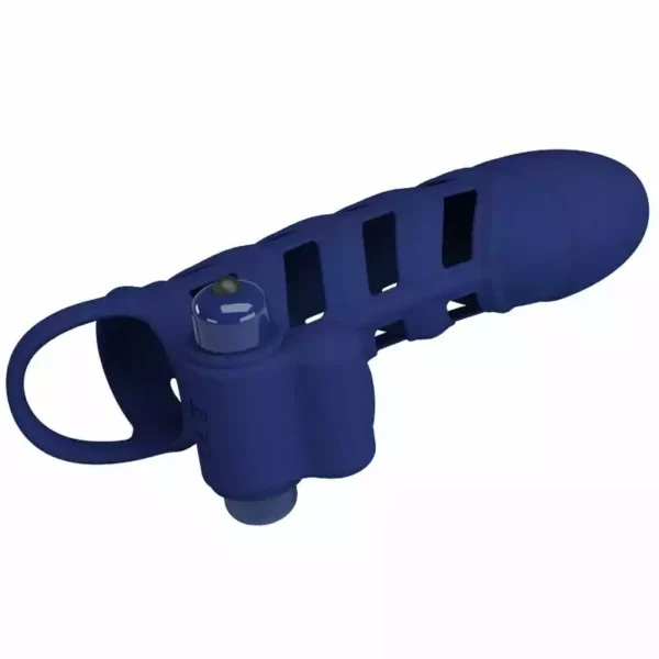 Pretty Love – Altaf anneau vibrateur avec gaine en silicone bleu – vue 2 – Sextoys