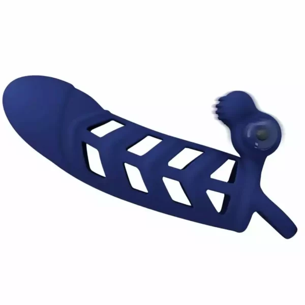 Pretty Love – Altaf anneau vibrateur avec gaine en silicone bleu – vue 3 – Sextoys