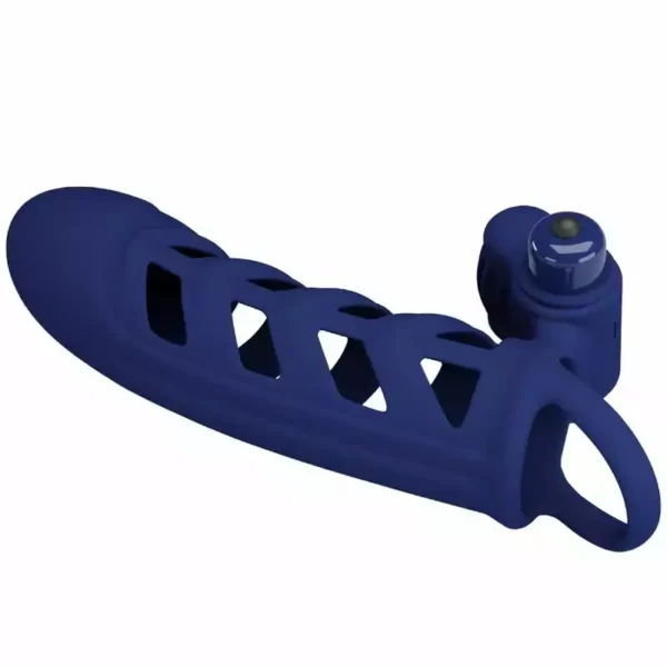 Pretty Love – Altaf anneau vibrateur avec gaine en silicone bleu – Sextoys