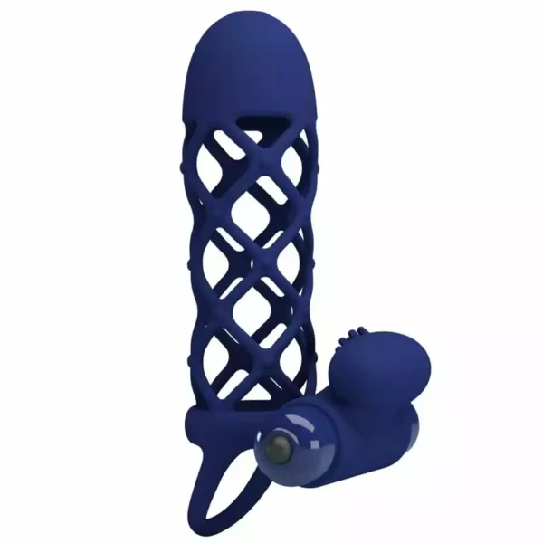 Pretty Love – Giann anneau vibrateur avec gaine en silicone bleu – vue 3 – Sextoys