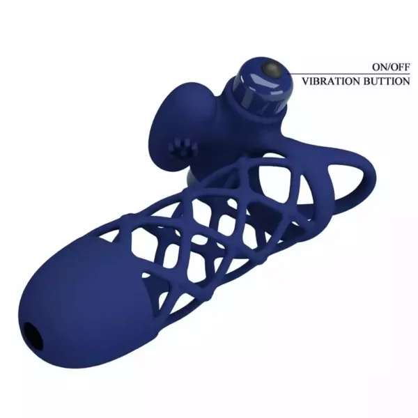 Pretty Love – Giann anneau vibrateur avec gaine en silicone bleu – vue 5 – Sextoys