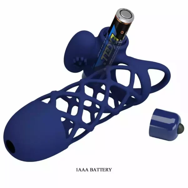 Pretty Love – Giann anneau vibrateur avec gaine en silicone bleu – vue 6 – Sextoys
